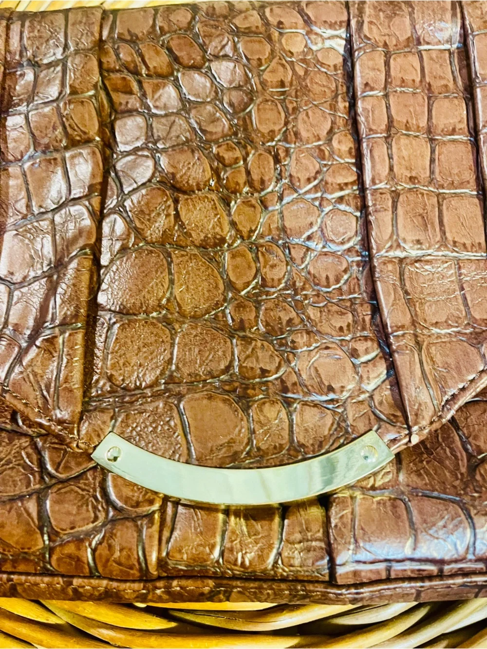 Steve Madden Brown Croc-Embossed Faux Leather  Bag with Gold Accent Chain